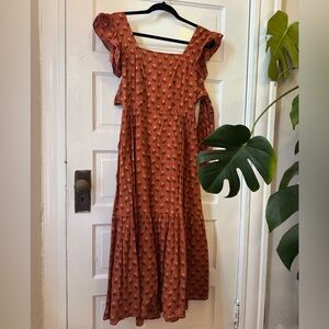 Floral Ruffle Sleeve Dress in Rust